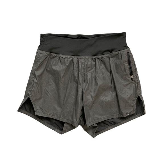 Nike Shorts Womens M Medium Graphite Black Run Division 2 in 1 Reflective - Picture 1 of 12